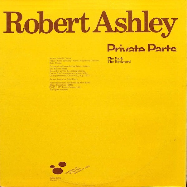 Robert Ashley Private Parts USオリジナル盤 Robert Ashley Private Parts USオリジナル盤 Robert Ashley
